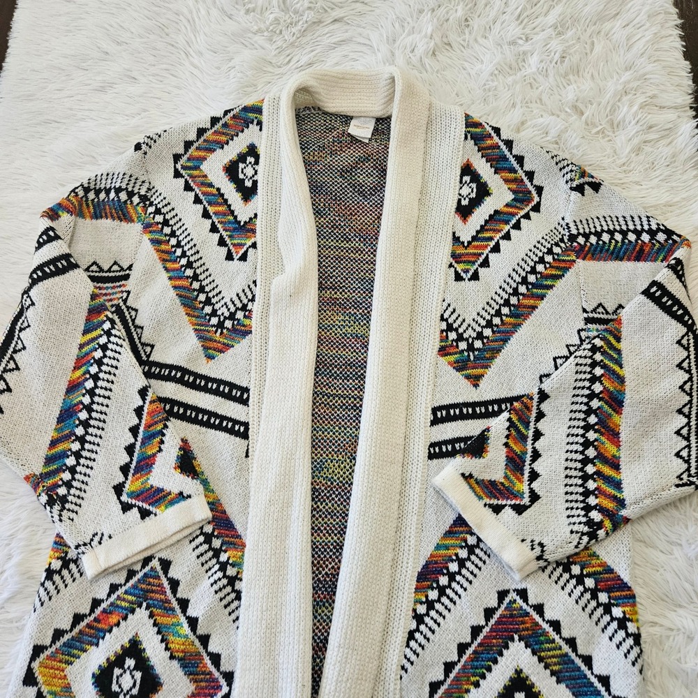 Northern Angel Aztec Boho Geometric Open Front Cozy Cardigan Rainbow Sz 3X - Picture 2 of 7